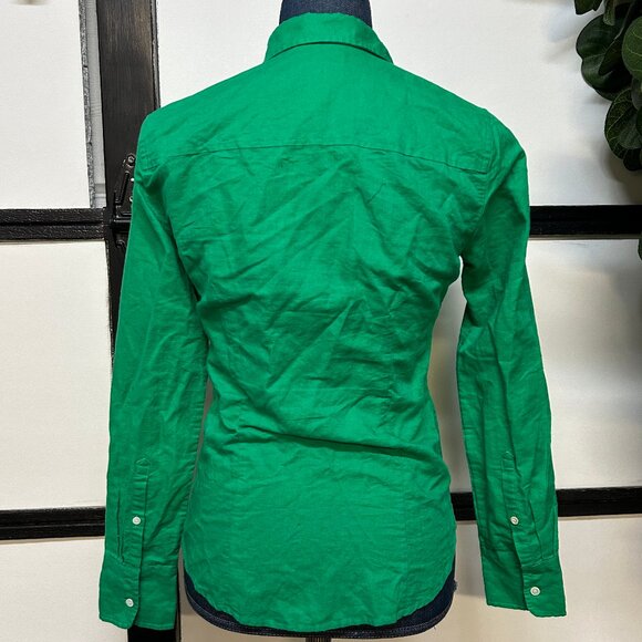 J. Crew "Perfect" Green Linen Blend Blouse Shirt, Size 00 - Picture 2 of 4